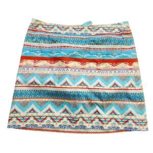 Etcetera Anthropologie Mini Skirt Aztec Geometric Blue Striped Back Zip Size 6